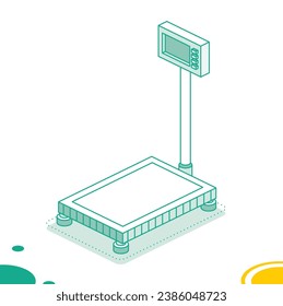 Isometric Scales for Weighing Objects and Goods. Vector Illustration. Outline Object Isolated on White Background. Icon for Web.