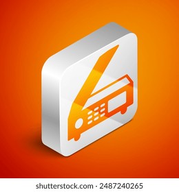 Isometric Scanner icon isolated on orange background. Scan document, paper copy, print office scanner. Silver square button. Vector