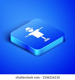 Isometric Scarecrow icon isolated on blue background. Blue square button. Vector Illustration