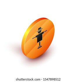 Isometric Scarecrow icon isolated on white background. Orange circle button. Vector Illustration