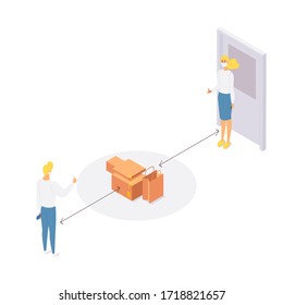 Isometric scene with contactless delivery.