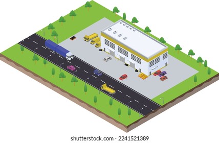 isometric scene of garage car service station building