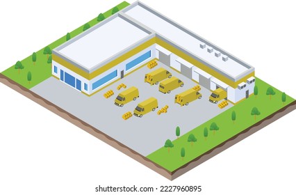 isometric scene of van at warehouse logistic hall unloading process in Company business