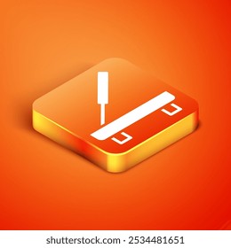 Isometric Scented spa stick on a wooden stand icon isolated on orange background. Incense stick. Cosmetic procedure aromatherapy.  Vector
