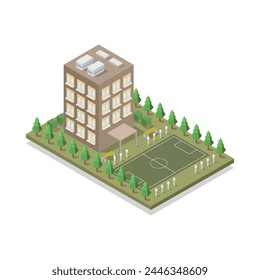 Edificio de escuela isométrica ilustrado en Vector