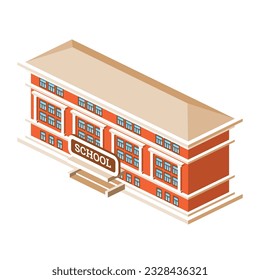 Isometric School Building Isolated on White Background. Vector Illustration.