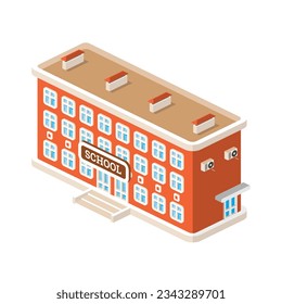 Edificio de escuela isométrica aislado de fondo blanco. Ilustración vectorial.