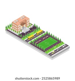 Edifício escolar isométrico sobre fundo