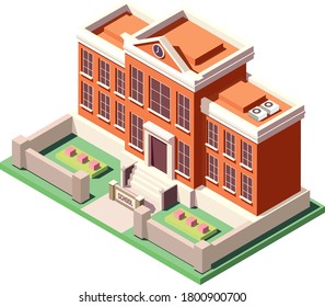 isometric School building Vector illustration