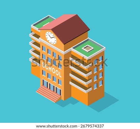 Isometric School Building Vector Illustration