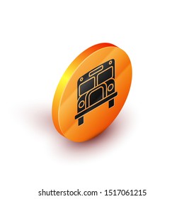 Isometric School Bus icon isolated on white background. Public transportation symbol. Orange circle button. Vector Illustration