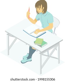 Isometric school girl vector ilustración.