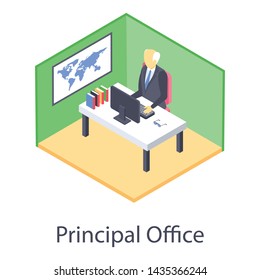 
Isometric school principal office design 
