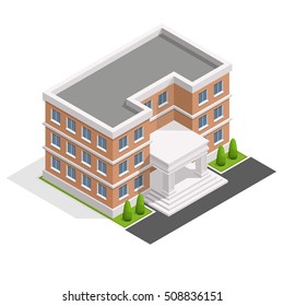  Isometric School Or University. Buildings For City Construction.