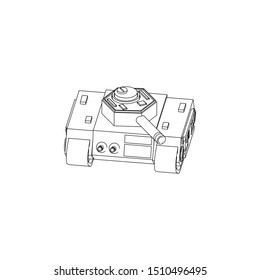 Isometric Sci Fi Tank Isolated line art images for coloring book or sketch references