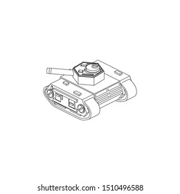 Isometric Sci Fi Tank Isolated line art images for coloring book or sketch references