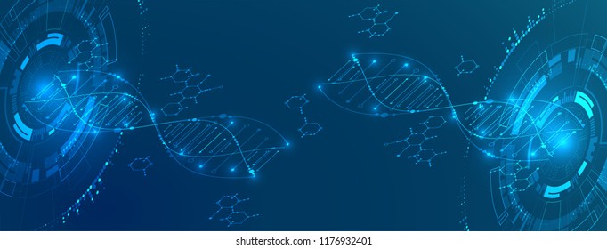 Isometric science concept. Abstract DNA technology background. Vector illustration