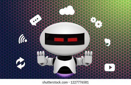 Isometric Science robot concept. Artificial Intelligence, Knowledge Expertise Intelligence Learn. Technology and engineering. Online training banner.