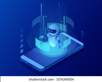 Isometric Science Teacher Bot Concept. Artificial Intelligence, Knowledge Expertise Intelligence Learn. Technology And Engineering. Online Training Banner