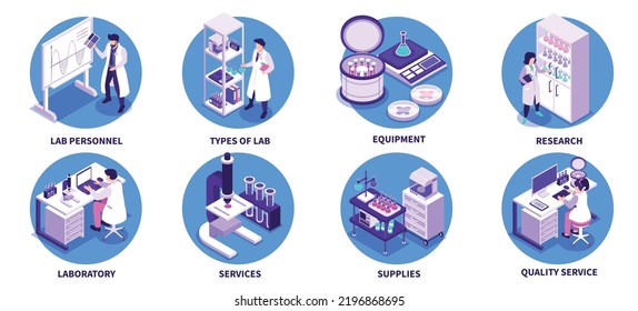 Isometric scientific laboratory concept set with research equipment and supplies isolated vector illustration