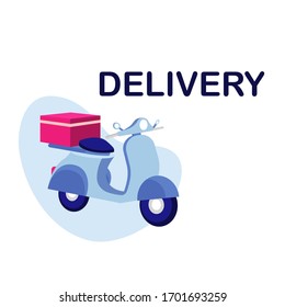 Isometric scooter for delivery in flat, vector. Delivery service concept. Isometric concept of delivery service, courier service, goods shipping, food online ordering in flat vector. 