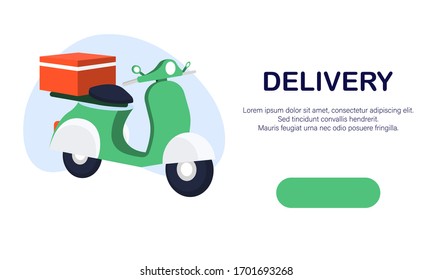 Isometric scooter for delivery in flat, vector. Delivery service concept. Isometric concept of delivery service, courier service, goods shipping, food online ordering in flat vector. 