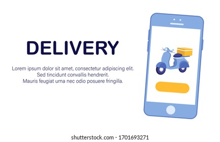 Isometric scooter for delivery in flat, vector. Delivery service concept. Isometric concept of delivery service, courier service, goods shipping, food online ordering in flat vector. 