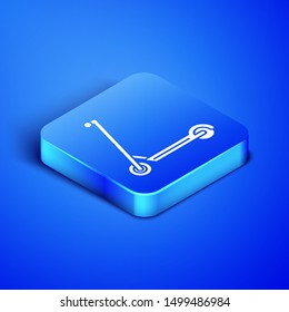 Isometric Scooter icon isolated on blue background. Blue square button. Vector Illustration