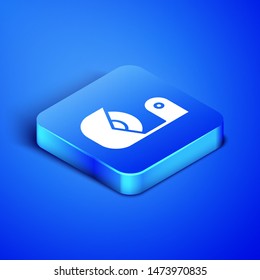 Isometric Scotch icon isolated on blue background. Roll of adhesive tape for work and repair. Sticky packing tape. Office tool and stuff. Blue square button. Vector Illustration
