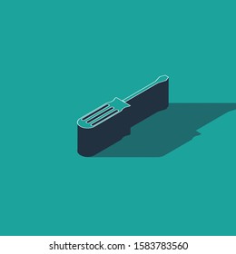 Isometric Screwdriver icon isolated on green background. Service tool symbol.  Vector Illustration