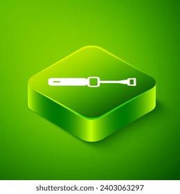 Isometric Screwdriver icon isolated on green background. Service tool symbol. Green square button. Vector