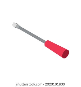 Isometric screwdriver with red handle 3d vector illustration