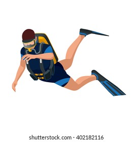 Isometric scuba diving, mode of underwater diving. Scuba diver uses a self-contained underwater breathing apparatus. Flat 3d isometric vector illustration. For infographics and design games.