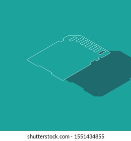 Isometric SD card icon isolated on green background. Memory card. Adapter icon.  Vector Illustration