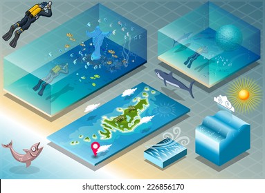 Isometric Sea Ocean Diving Sport Tiles. 