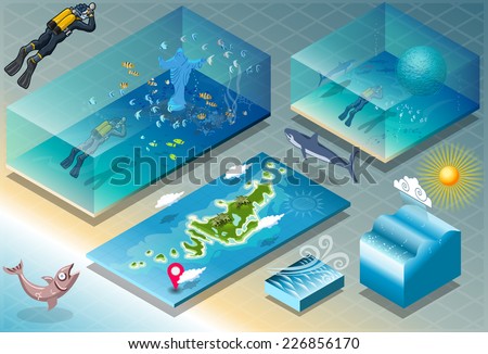 Isometric Sea Ocean Diving Sport Tiles. 