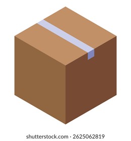 Isometric sealed cardboard box isolated on white background
