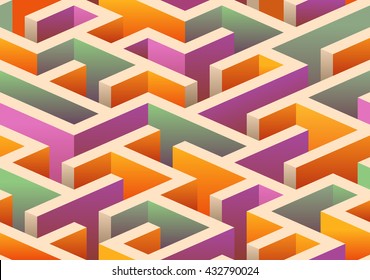 Isometric Seamless Maze Pattern. Vector Illustration