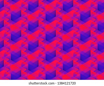 Isometric seamless pattern, color gradient abstraction. Geometric tiles with cubes. Abstract multicolored backdrop for web, wallpaper, fabric, wrapping, paper, print.