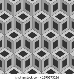 Isometric seamless pattern. Monochrome geometric repeating background. Infinite cubes. Vector illustration.