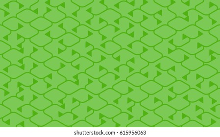 Isometric seamless pattern. Net broken digital green color vector background. Rope texture with different endings of undone lines with flag.