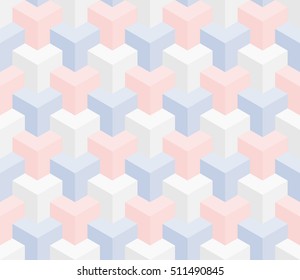 Isometric Seamless Pattern in pastel shades. 3D Optical Illusion Background Texture. Editable Vector EPS10 Illustration.