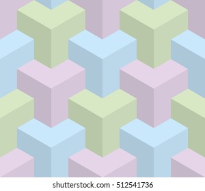 Isometric Seamless Pattern in pastel shades. 3D Optical Illusion Background Texture. Editable Vector EPS10 Illustration.