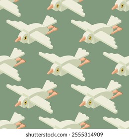 Isometric seamless pattern with seagulls - hand drawn vector illustration.