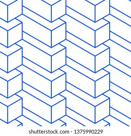 Isometric seamless pattern, volume realistic texture, color stroked background. 3d geometric tiles with cubes. Architectural backdrop for web, wallpaper, fabric, wrapping, paper, print.