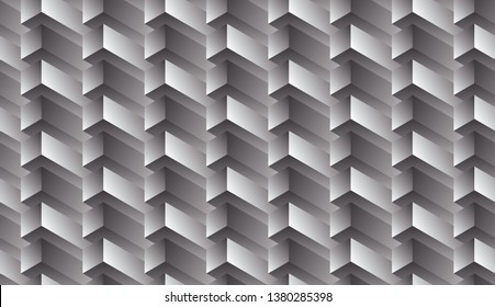 Isometric seamless pattern, volume realistic texture, black white background. 3d geometric tiles with cubes. Architectural uncolored backdrop for web, wallpaper, fabric, wrapping, paper, print.