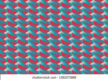 Isometric seamless pattern, volume realistic texture, color gradient background. 3d geometric tiles with cubes. Abstract multicolored backdrop for web, wallpaper, fabric, wrapping, paper, print.