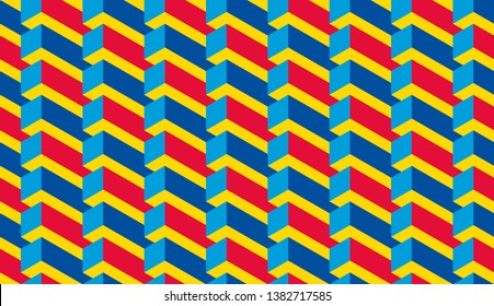 Isometric seamless pattern, volume realistic texture, color background. 3d geometric tiles with cubes. Architectural multicolored backdrop for web, wallpaper, fabric, wrapping, paper, print.