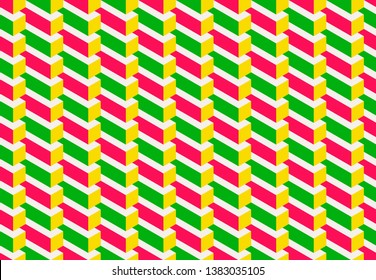 Isometric seamless pattern, volume realistic texture, color background. 3d geometric tiles with cubes. Architectural multicolored backdrop for web, wallpaper, fabric, wrapping, paper, print.
