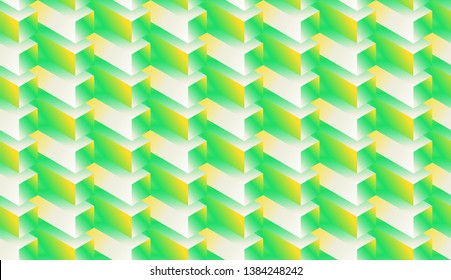 Isometric seamless pattern, volume realistic texture, color gradient background. 3d geometric tiles with cubes. Abstract multicolored backdrop for web, wallpaper, fabric, wrapping, paper, print.